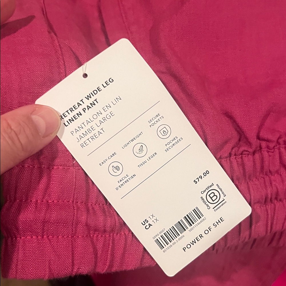 Athleta Retreat Linen Wide Leg Pants in Iceplant Pink size 1X NWT - Picture 6 of 10